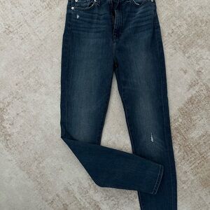 7 For All Mankind Blue Skinny Jeans with Subtle Distressing